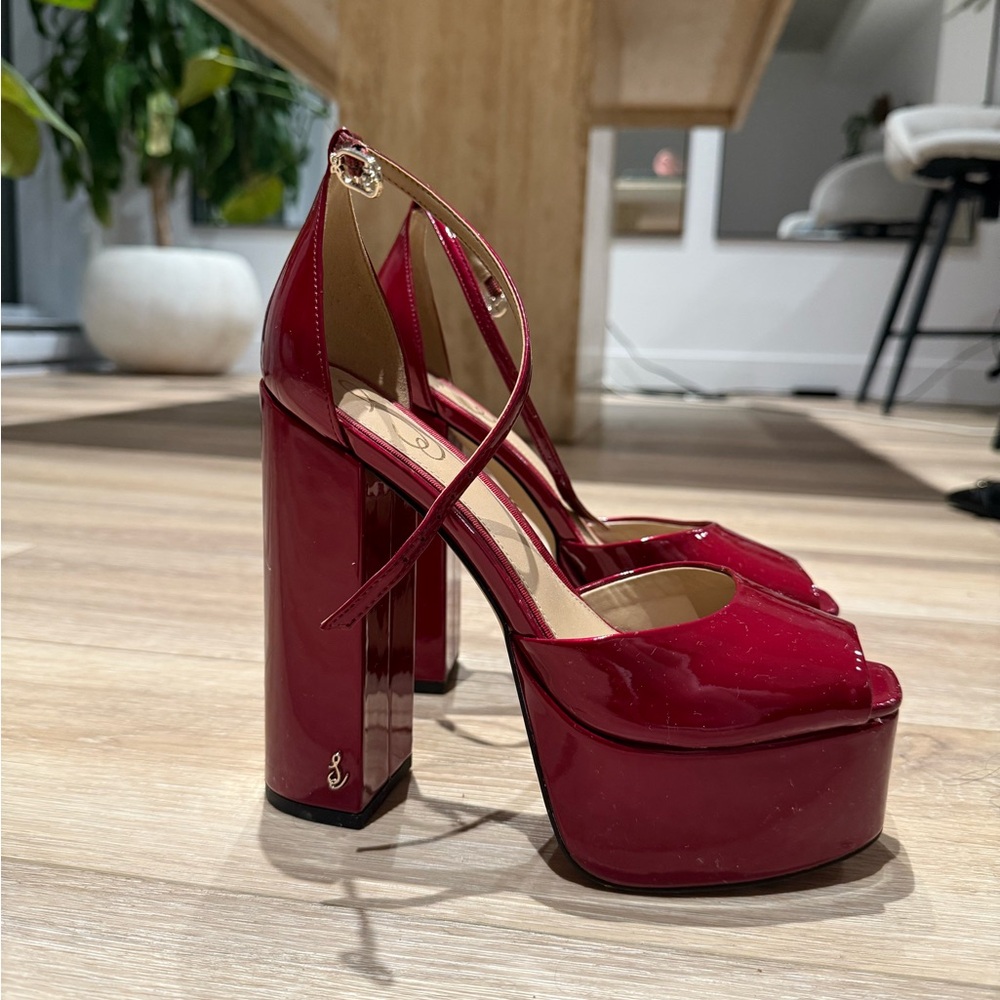 Sam Edelman Red Platform Sandals with Chunky Heel